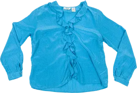 00's Cerulean Silk Polka Dot Ruffle Blouse by Msb Blouse