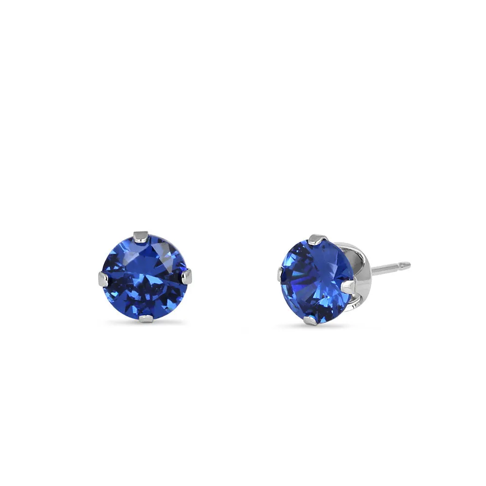 0.5ct Sterling Silver Blue Round Spinel CZ Stud Earrings 4mm