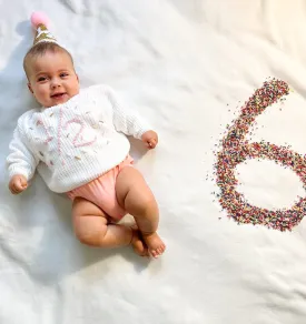 1/2 Birthday Hand-embroidered Chunky Sweater - White