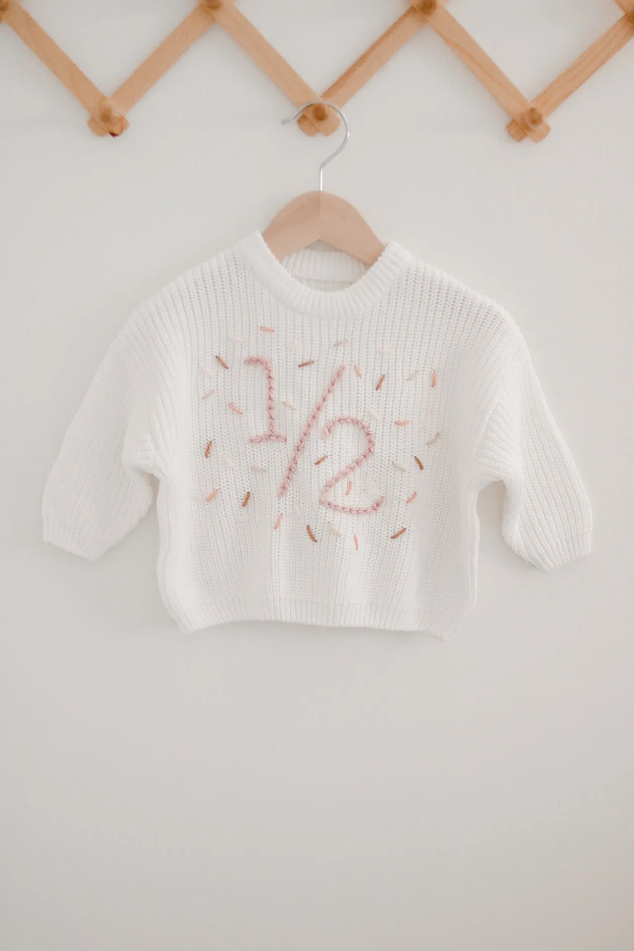 1/2 Birthday Hand-embroidered Chunky Sweater - White