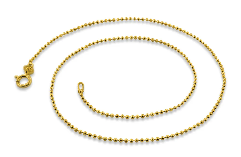 14K Gold Plated Sterling Silver Bead Chain 1.5MM