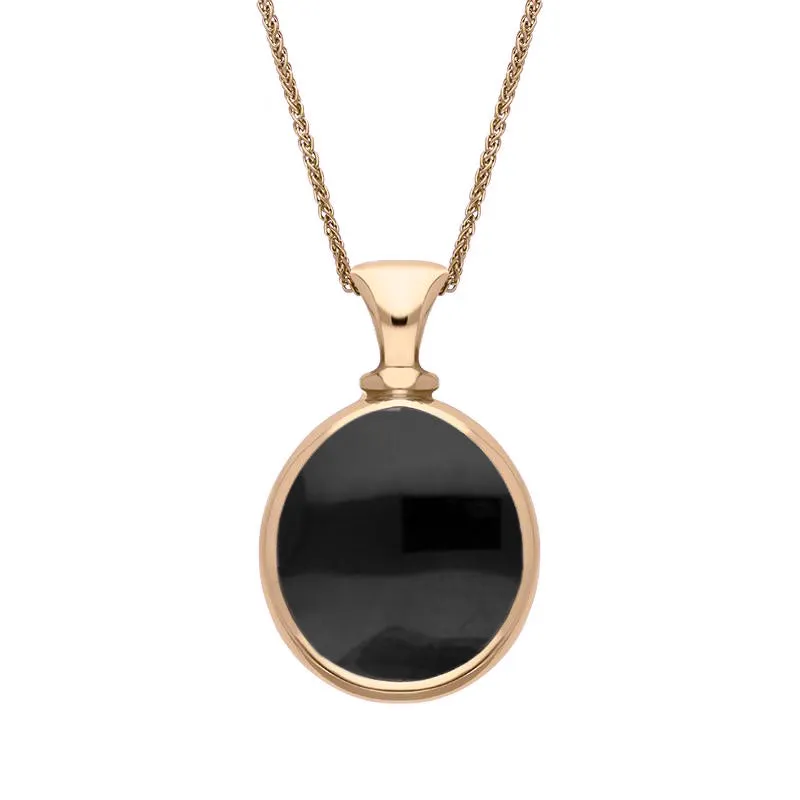 18ct Rose Gold Whitby Jet Blue John Small Double Sided Pear Fob Necklace