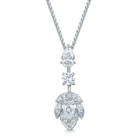 18ct White Gold Art Deco Style Leaf Design Diamond Pendant