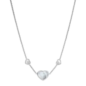 18ct White Gold Happy Hearts Pendant With Mother of Pearl And Two Floating Diamonds