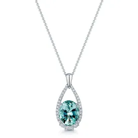 18ct White Gold Oval Aquamarine & Round Brilliant Cut Tear Drop Shape Pendant