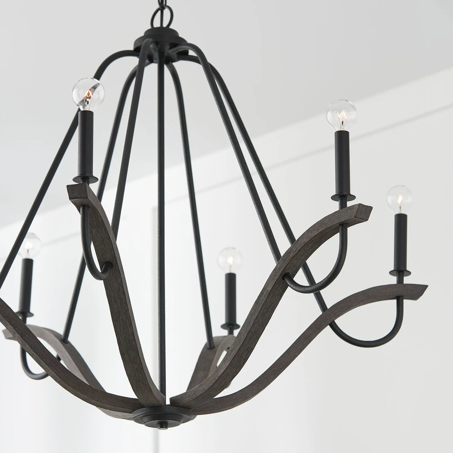 36" CLIVE 6-LIGHT CHANDELIER, CARBON GREY AND BLACK IRON