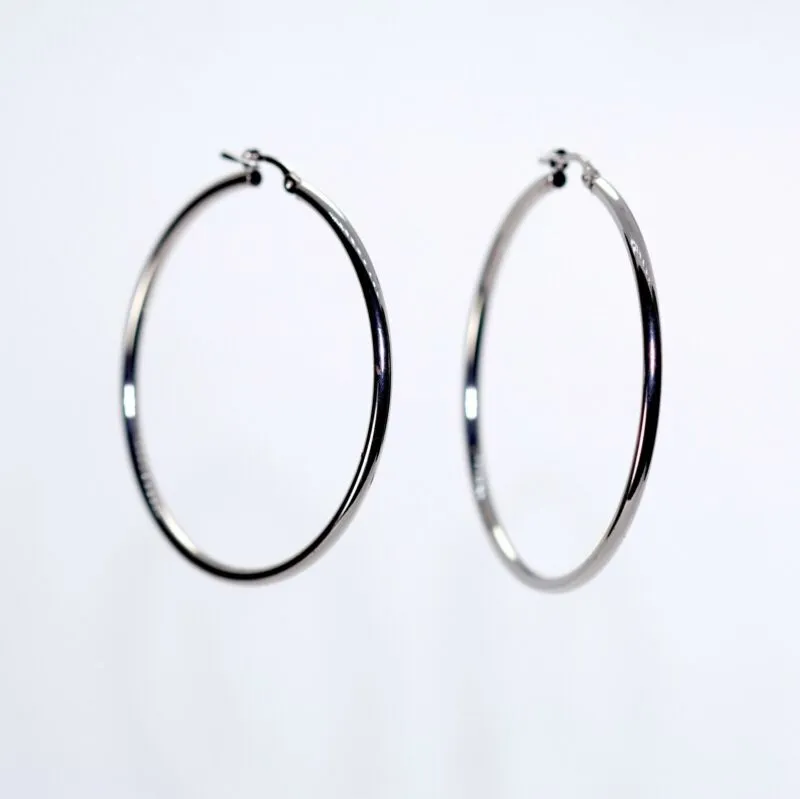 9ct White Gold Large Hoop Earrings