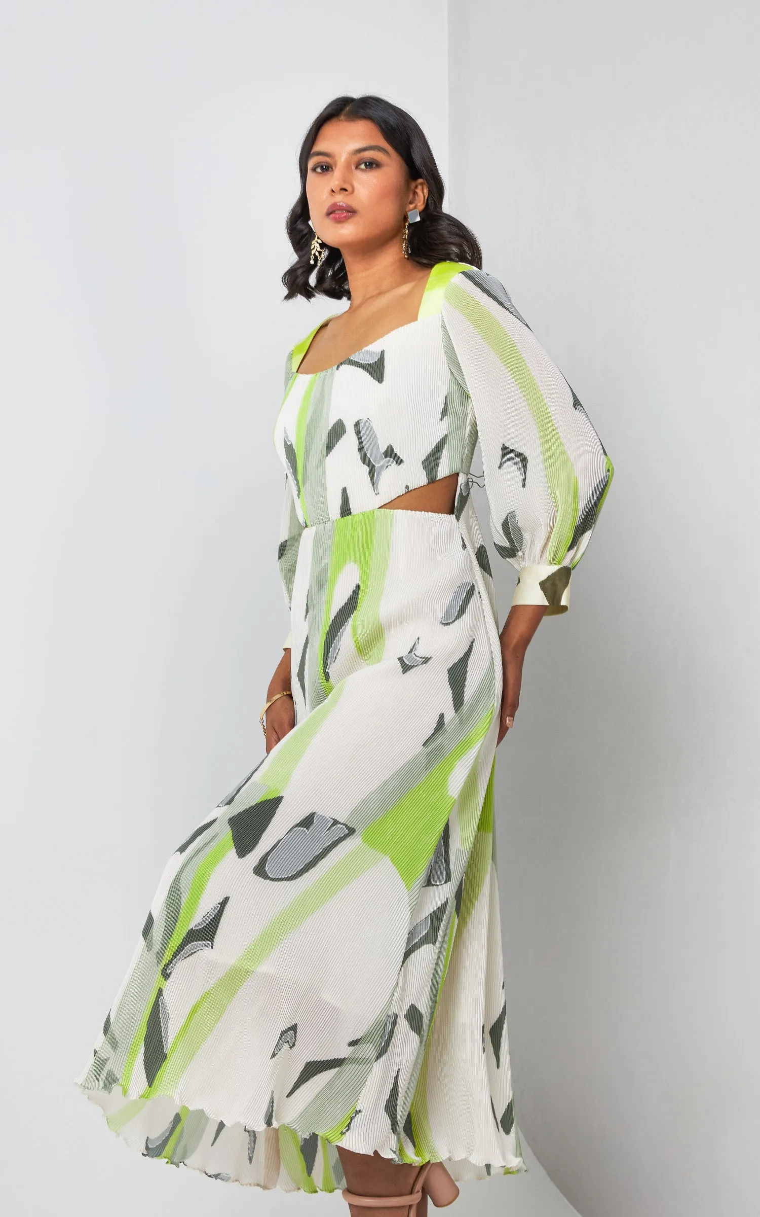 Abstract Printed Cut Out Dress