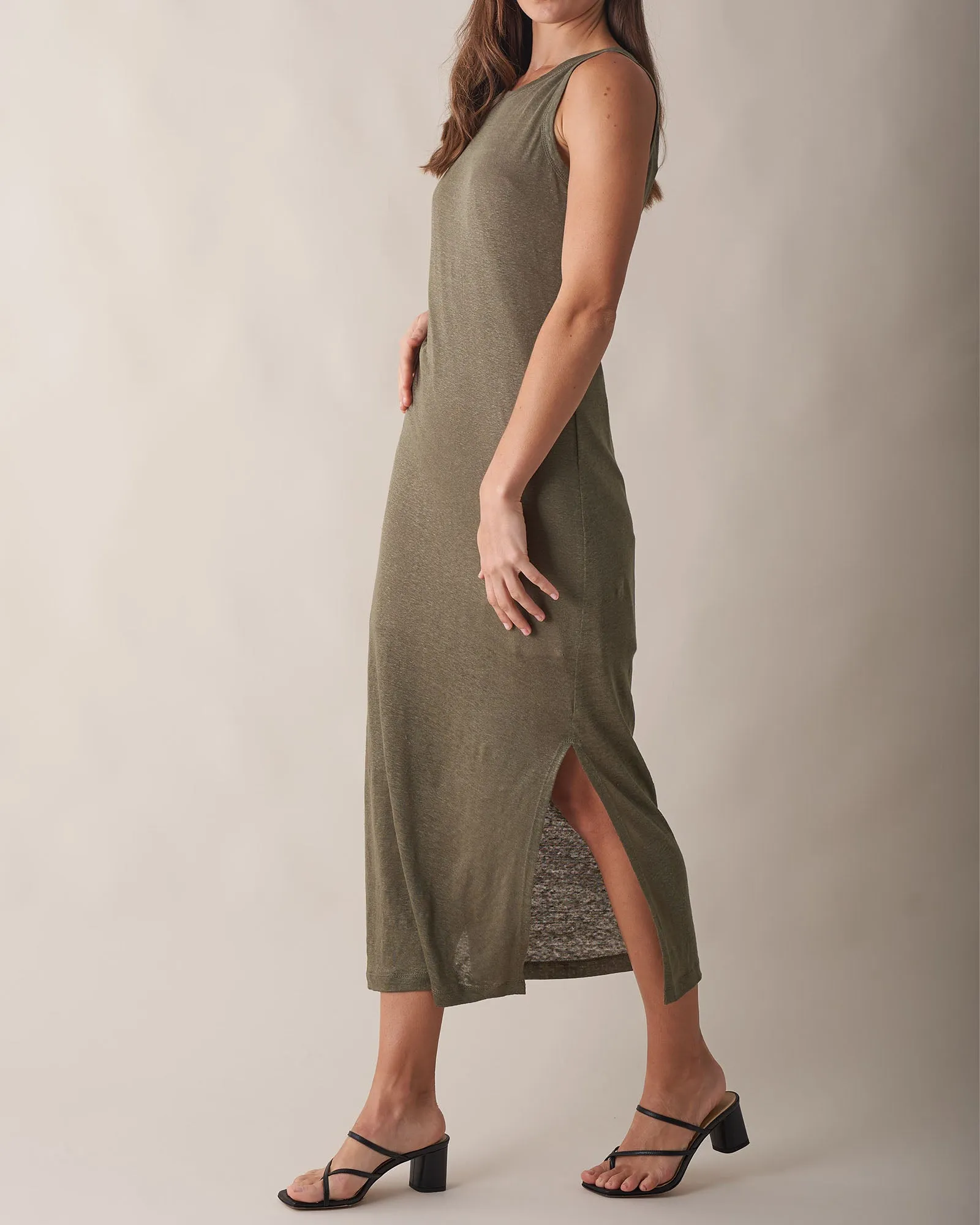 Aceline Linen Tank Dress - Khaki