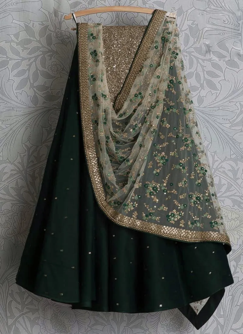 Admirable Dark Green Georgette Base Sequin Work Lehenga Choli