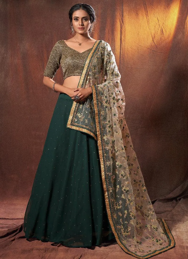 Admirable Dark Green Georgette Base Sequin Work Lehenga Choli