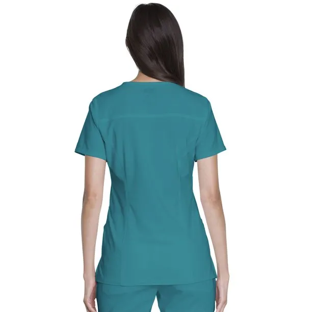 Advance Solid Tonal Twist V-Neck Top With Patch Pockets Teal XS DK755