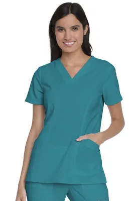 Advance Solid Tonal Twist V-Neck Top With Patch Pockets Teal XS DK755