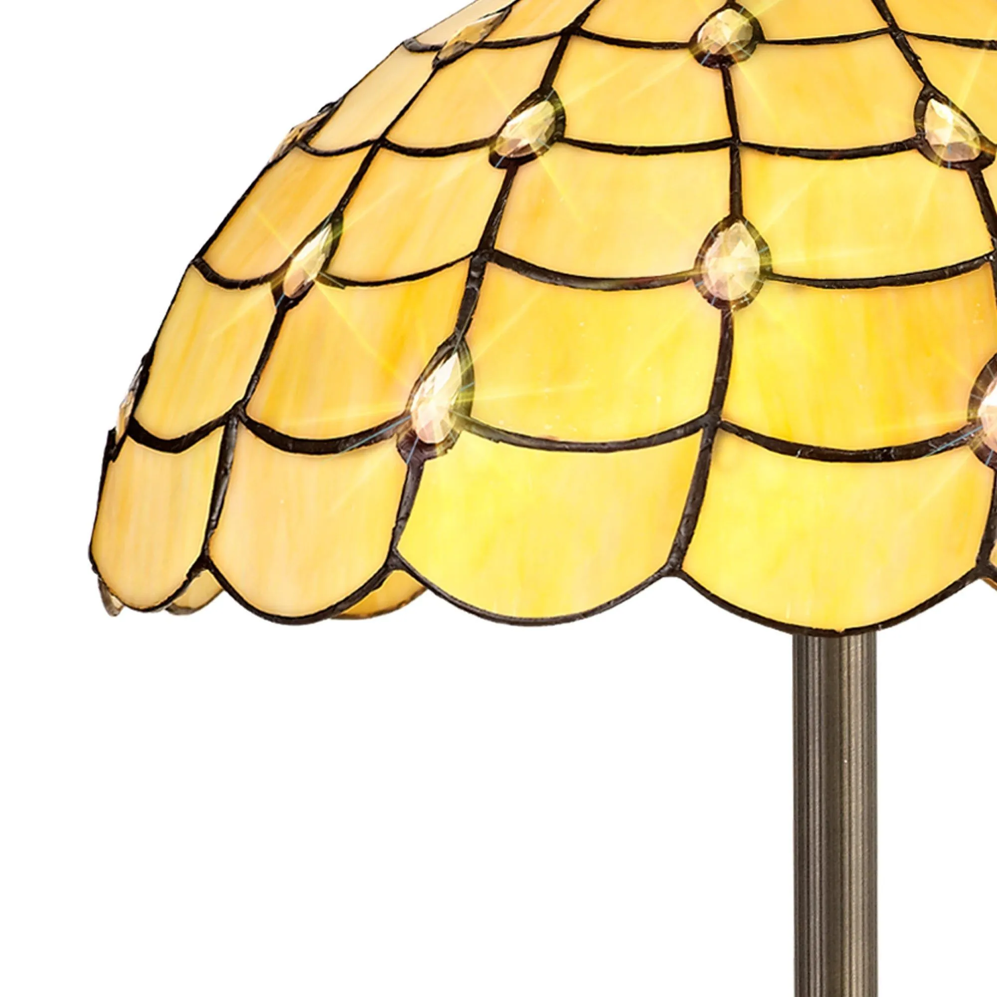 Aero 2 Light Stepped Design Floor Lamp E27 With 40/50cm Tiffany Shade, Beige/Clear Crystal/Aged Antique Brass