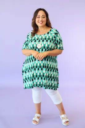 Afric Tunic in Green Wavy Print