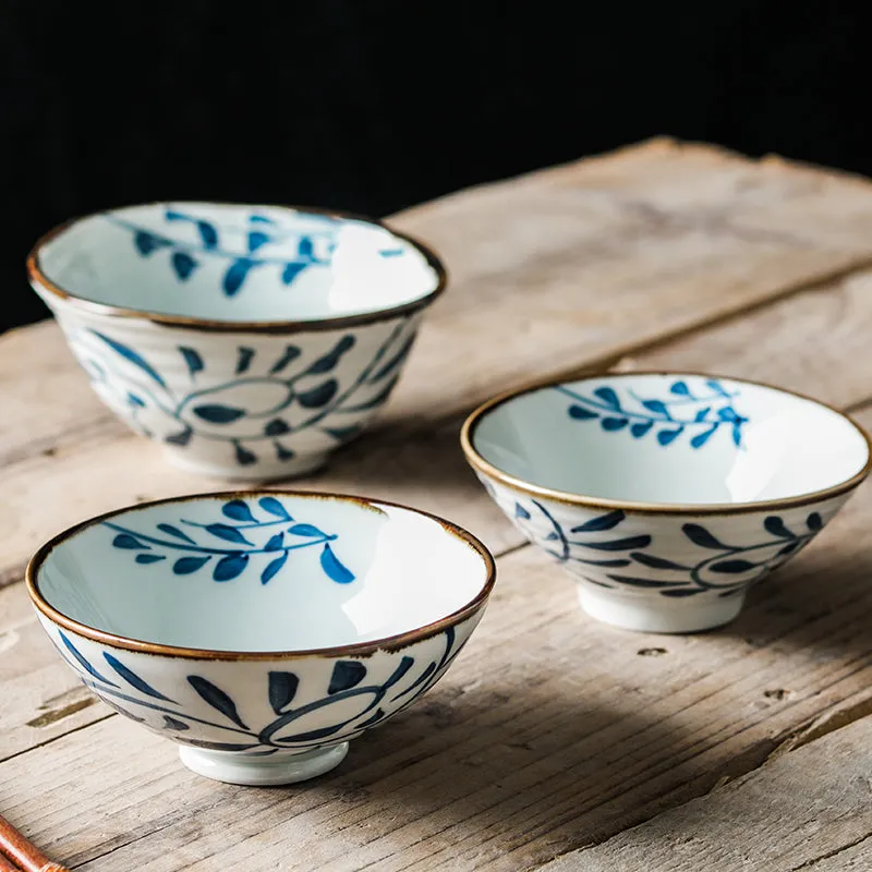 Akari Blue and White Japanese Rice Bowls - Set of 4