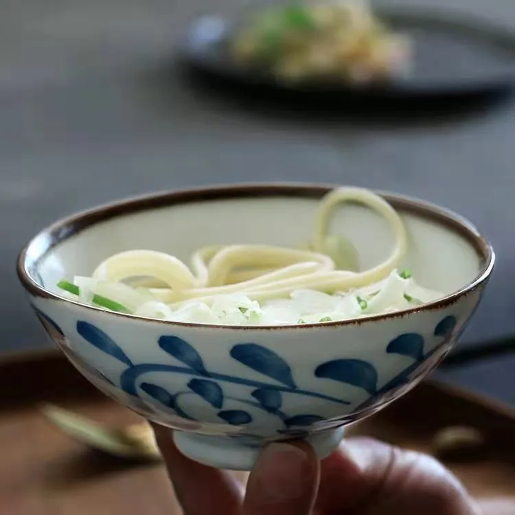 Akari Blue and White Japanese Rice Bowls - Set of 4