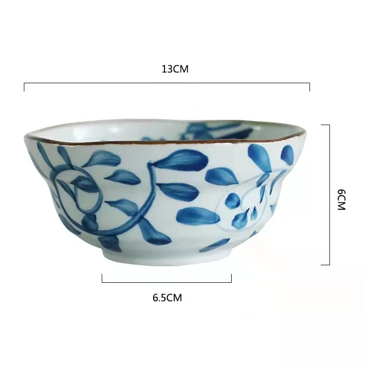 Akari Blue and White Japanese Rice Bowls - Set of 4