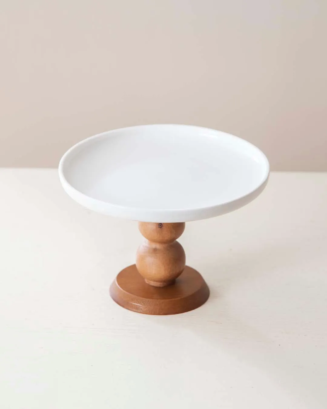 All White Wood Pedestal Cake Stand - Small