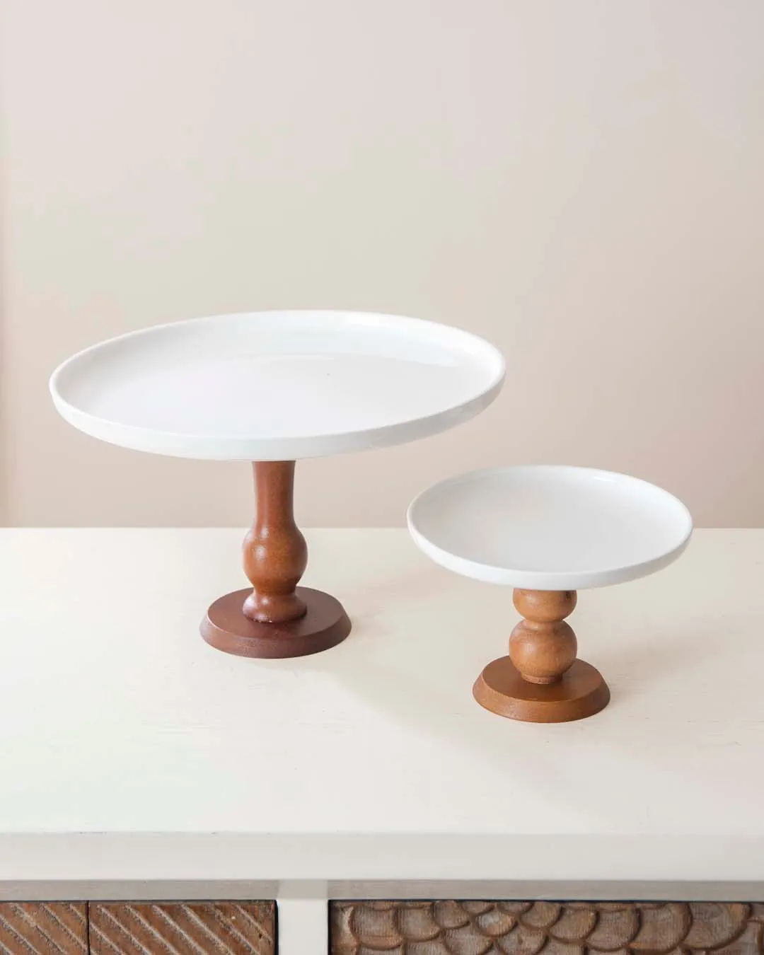 All White Wood Pedestal Cake Stand - Small