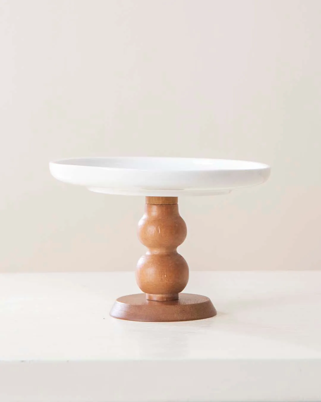 All White Wood Pedestal Cake Stand - Small