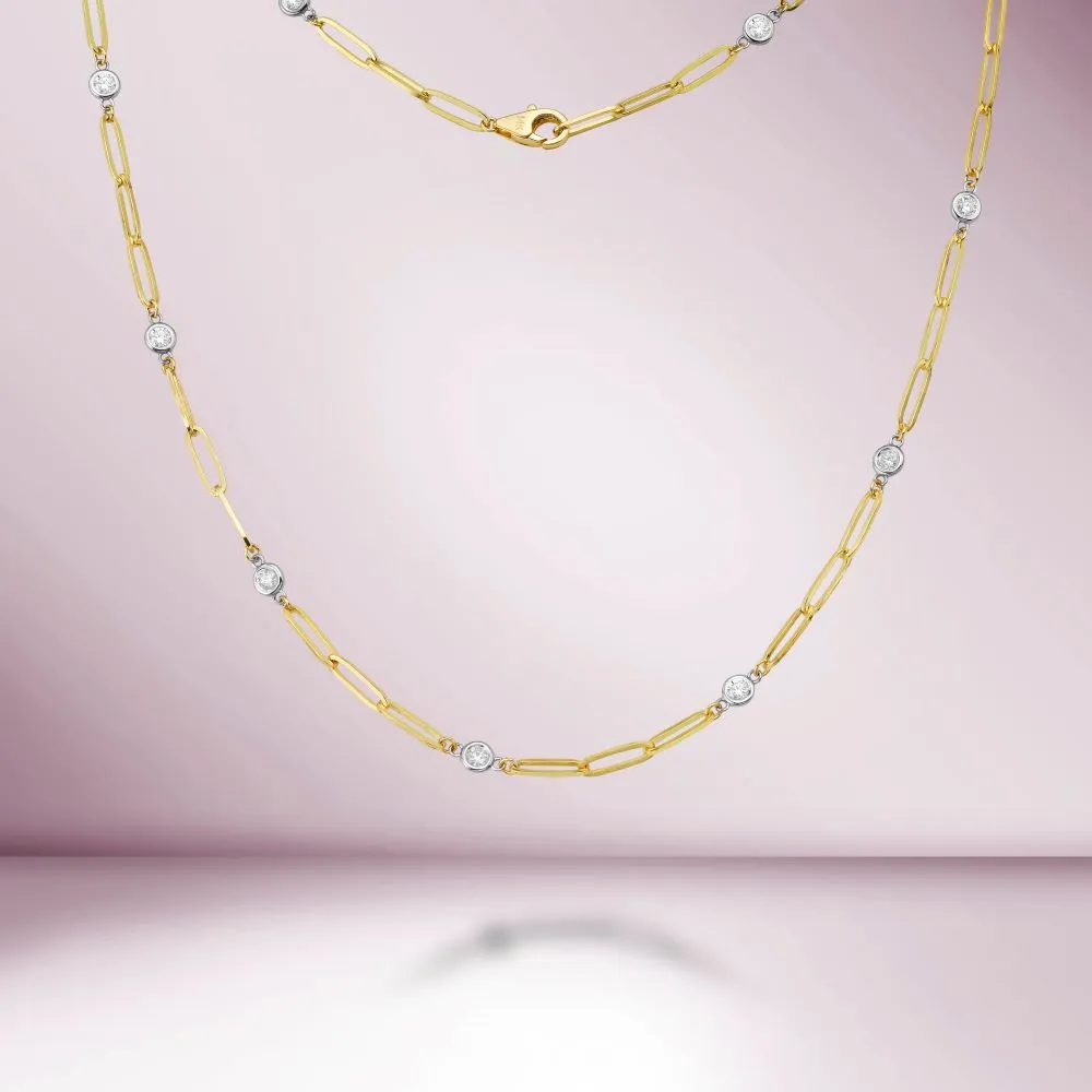 Alternate Bezel Diamond Paper Clip Necklace (0.96 ct.) in 14K Gold