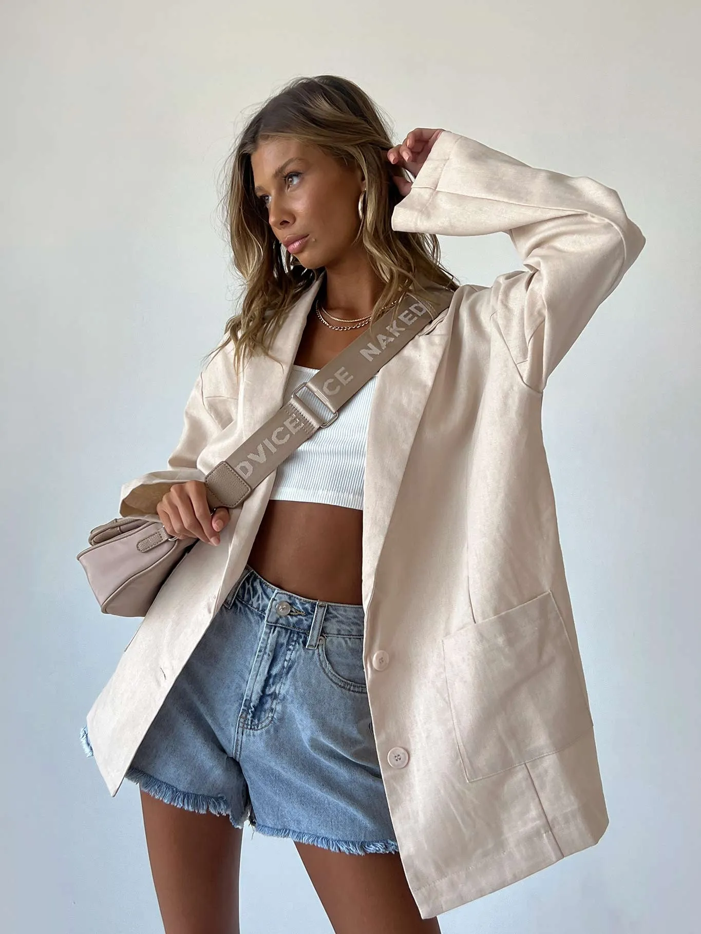 Amber Oversized Linen Blazer Beige