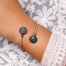 Aparna Green Circular Silver Oxidized Bracelet