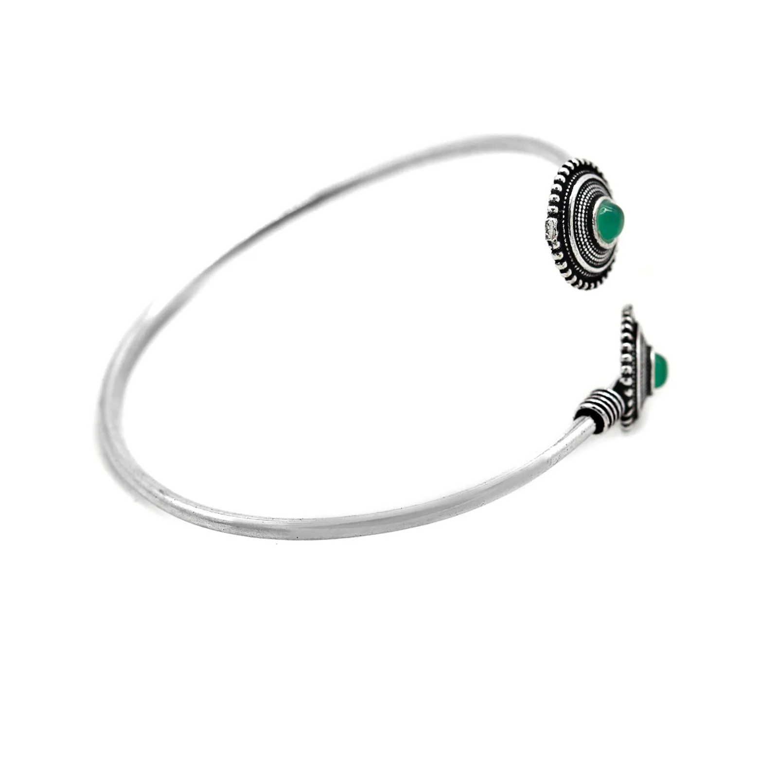 Aparna Green Circular Silver Oxidized Bracelet