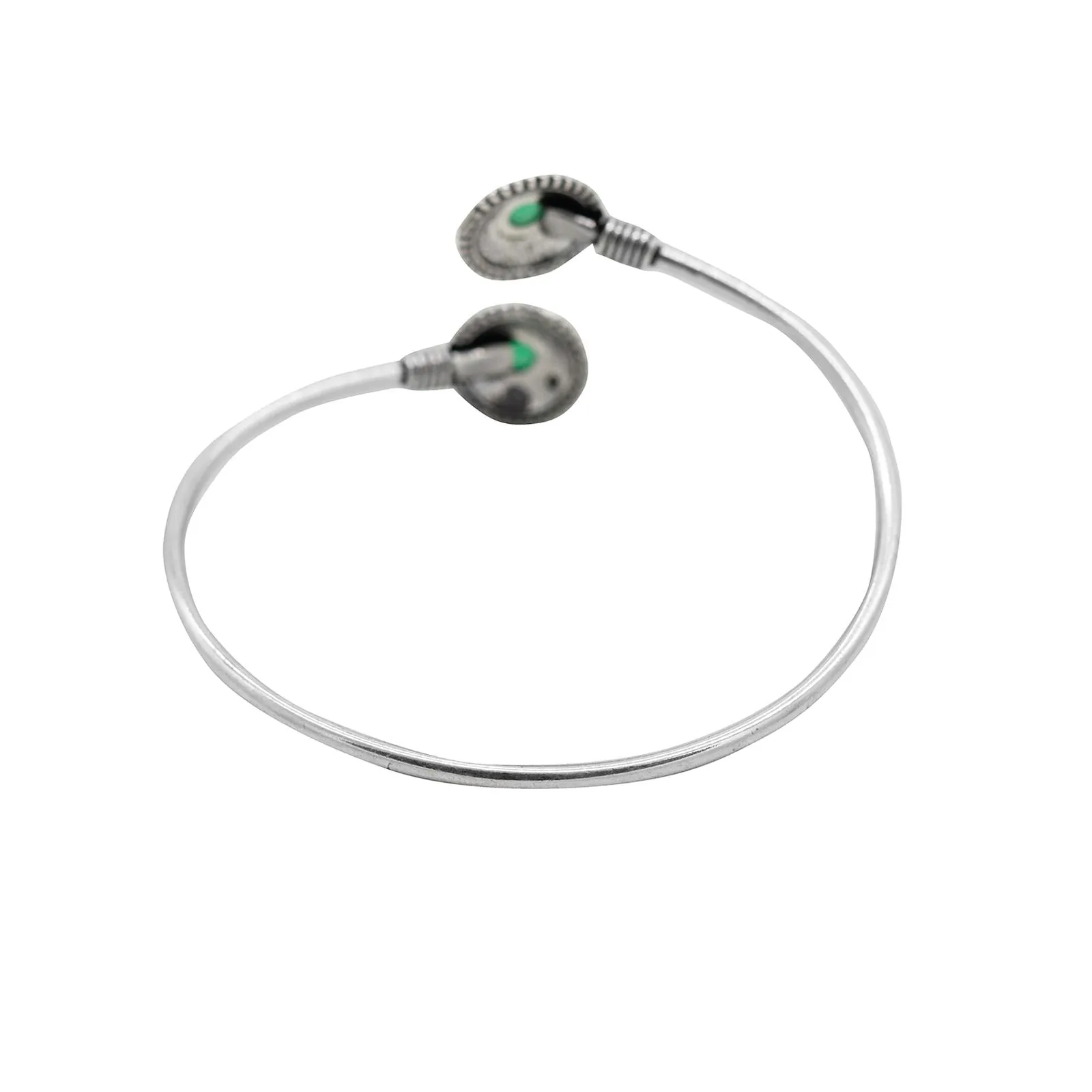 Aparna Green Circular Silver Oxidized Bracelet