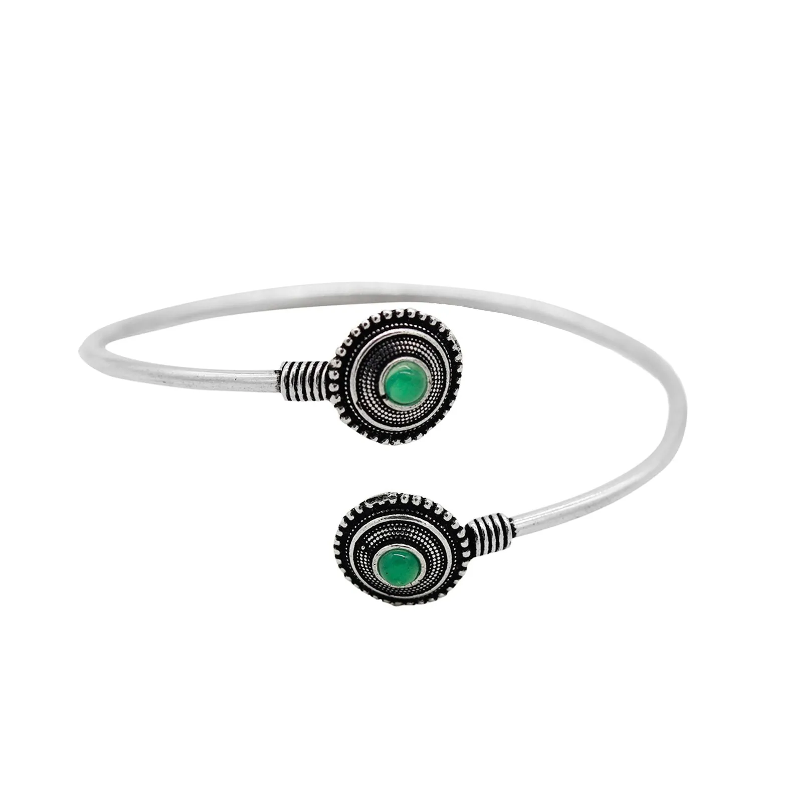 Aparna Green Circular Silver Oxidized Bracelet