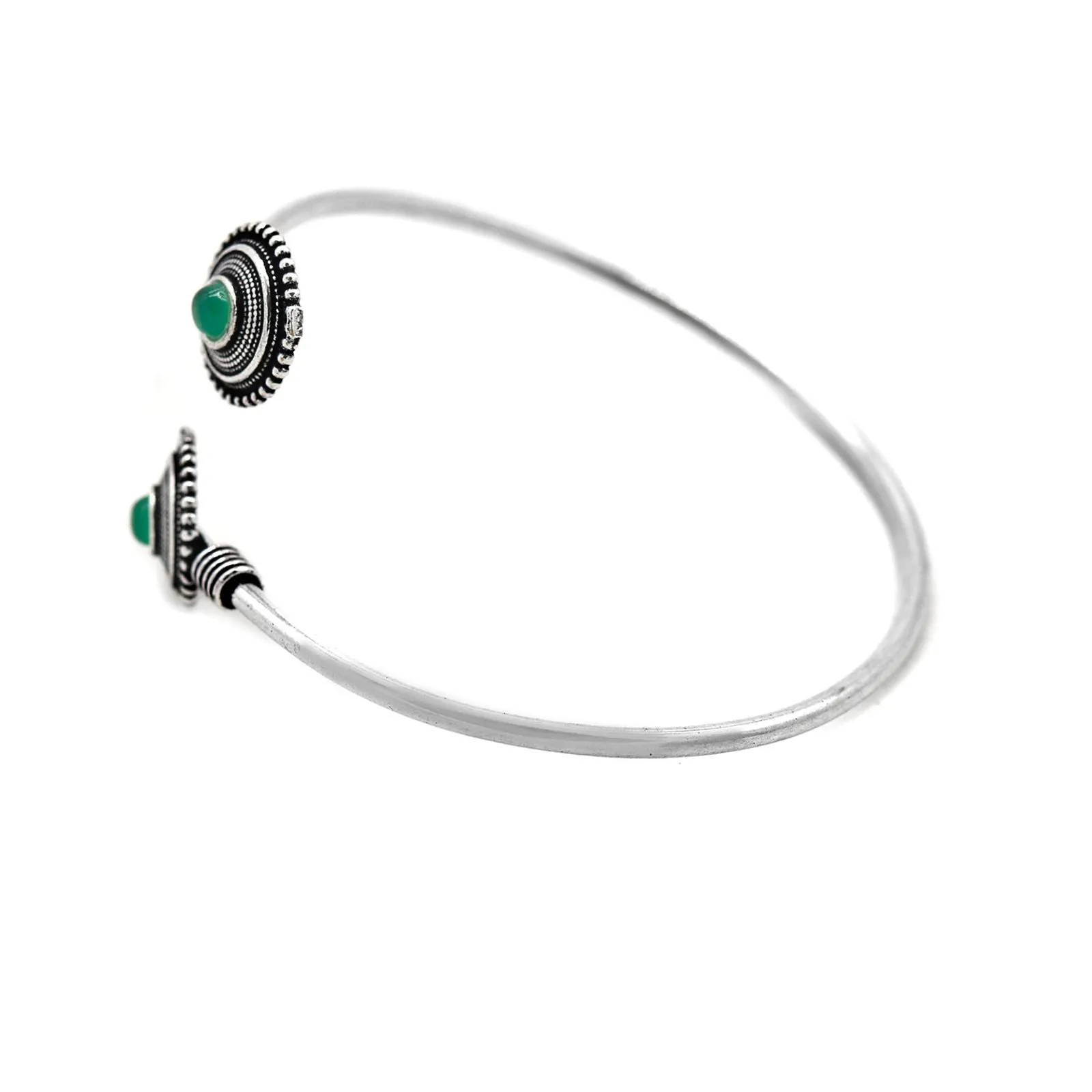 Aparna Green Circular Silver Oxidized Bracelet