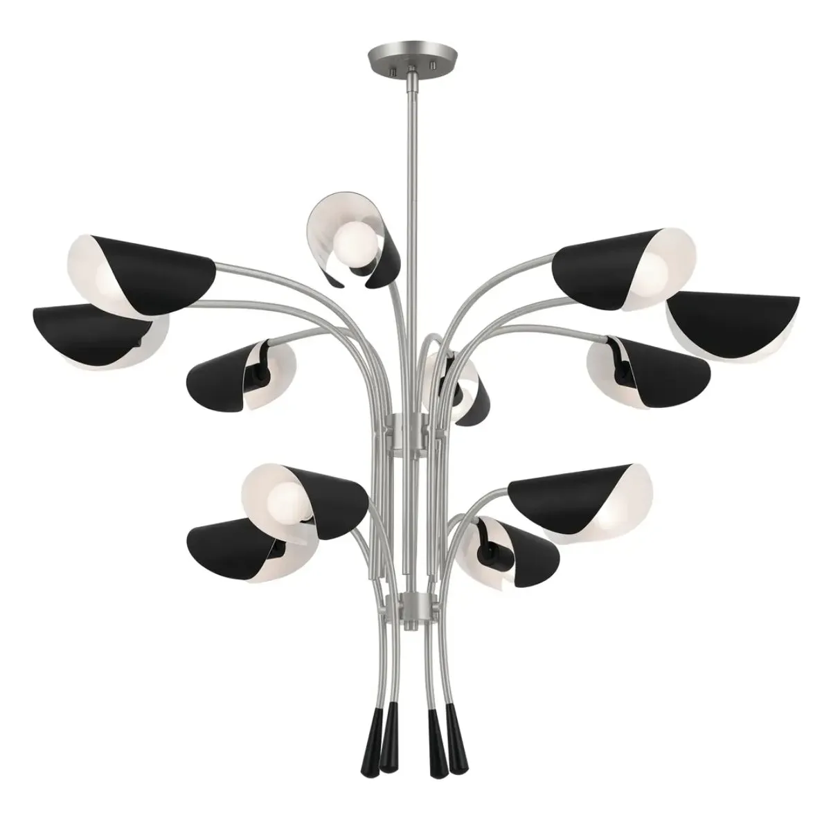 Arcus 46 in. 12 Lights Chandelier Satin Nickel Finish with Black shade