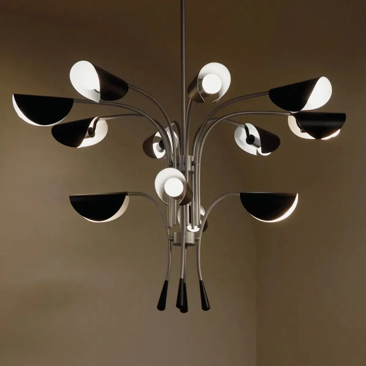 Arcus 46 in. 12 Lights Chandelier Satin Nickel Finish with Black shade