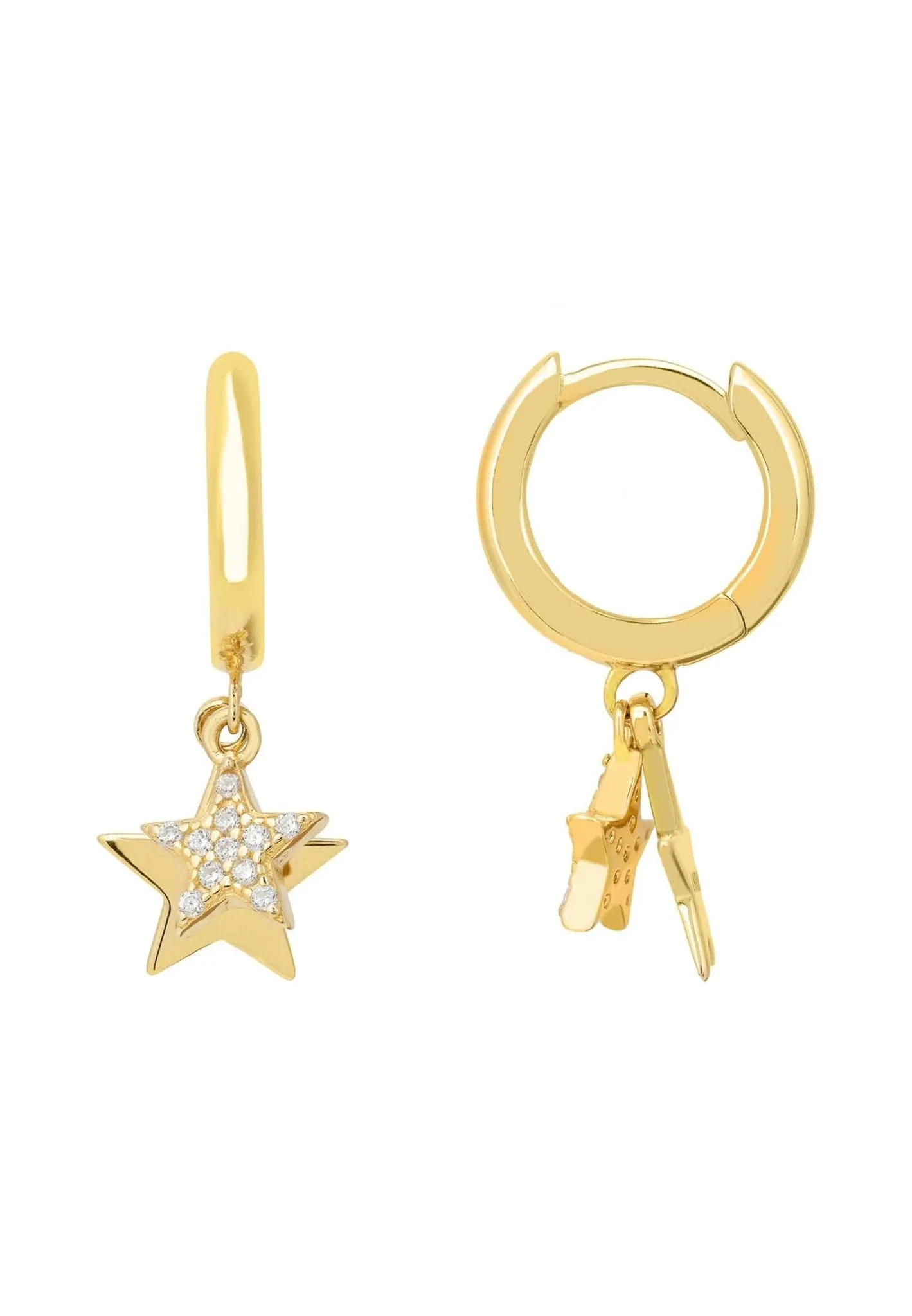 Astro Double Star Huggie Hoop Earring Gold