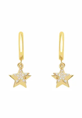 Astro Double Star Huggie Hoop Earring Gold