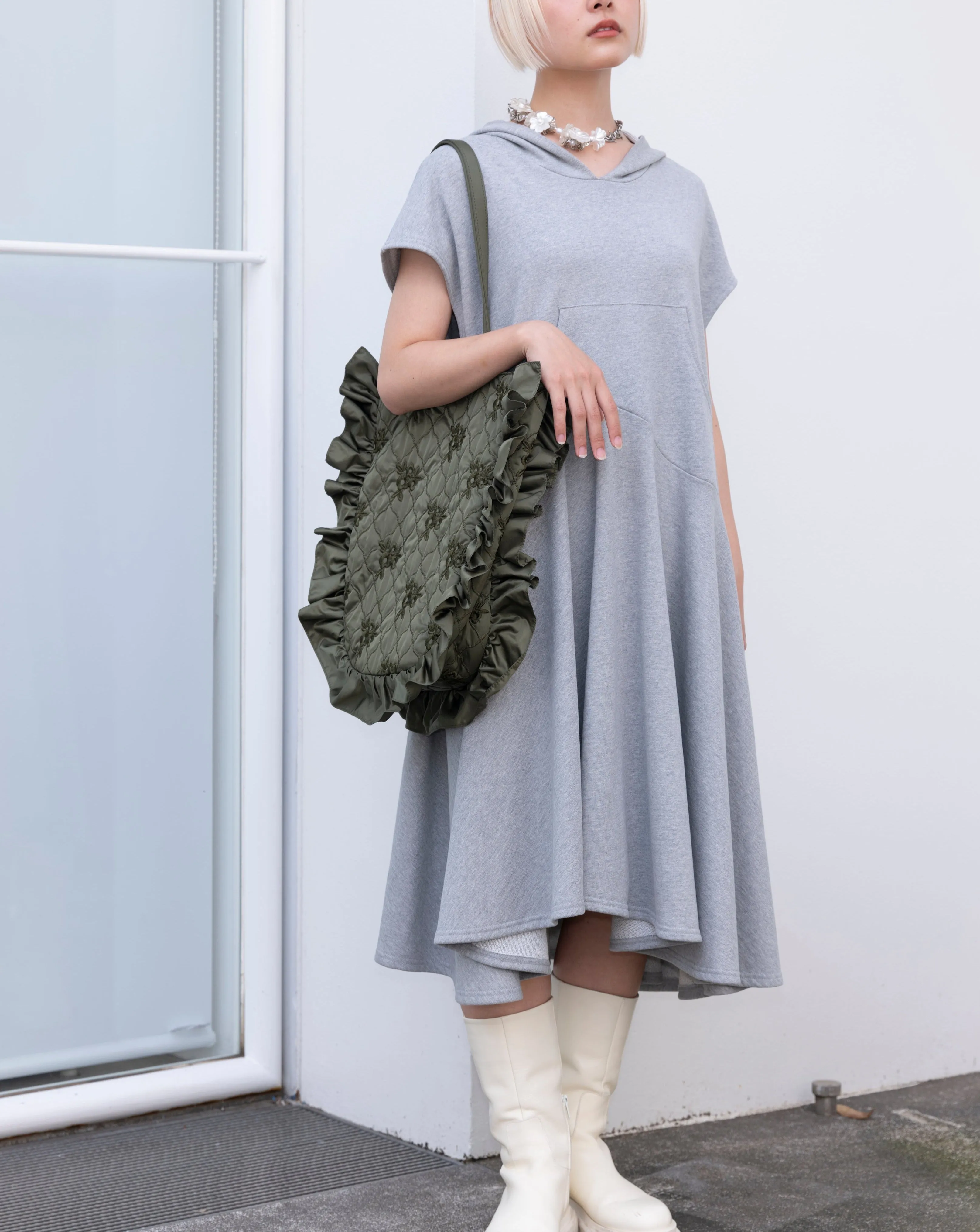 Asymmetric flare hoodie dress (Gray)