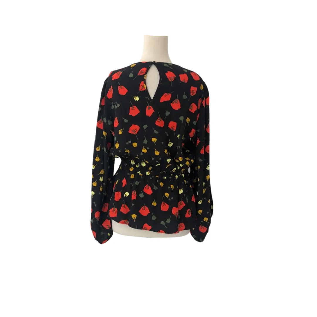 Banana Republic Black Floral Printed Peasant Blouse | Gently Used |