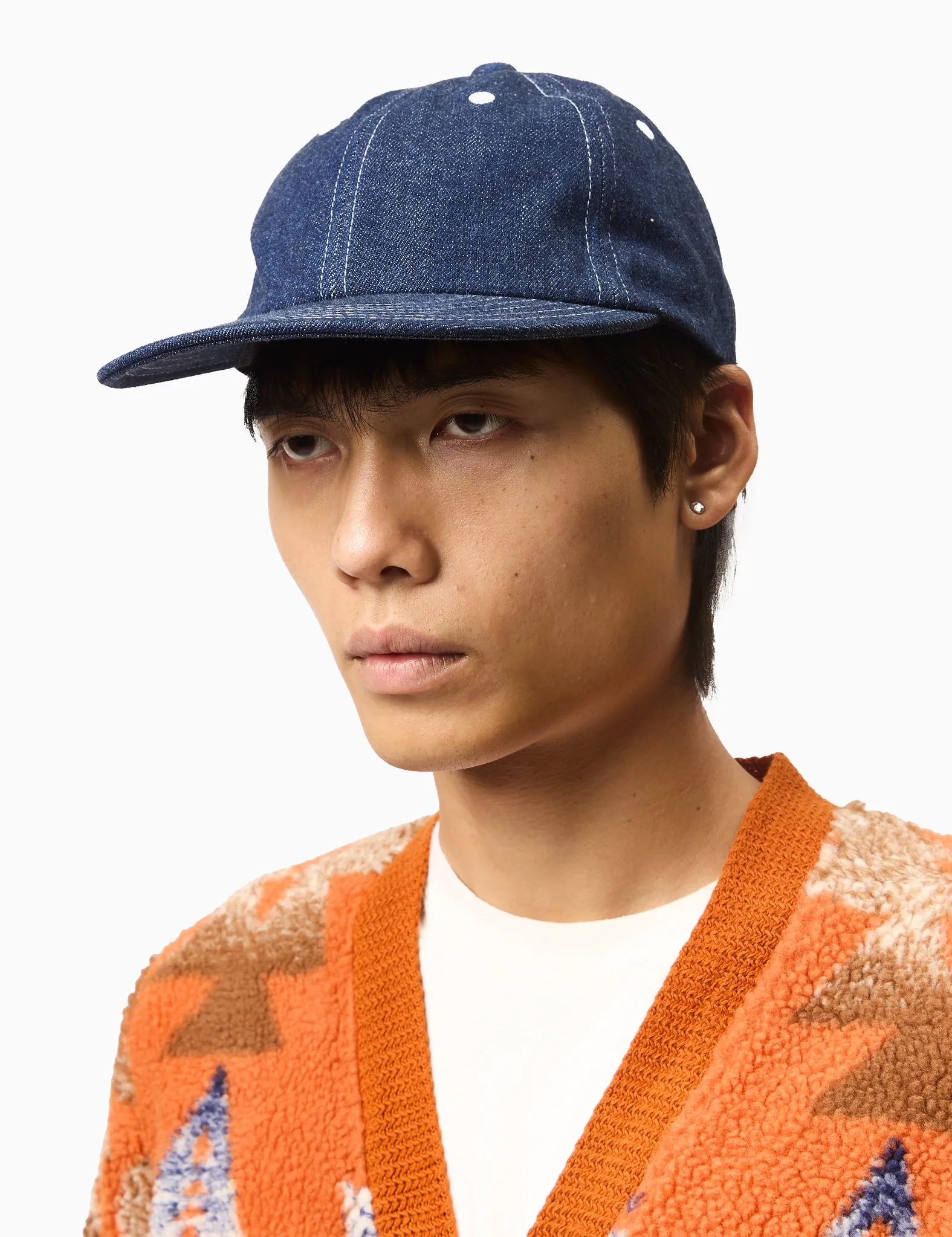 Beams Plus 6 Panel Herringbone Cap - Indigo Blue