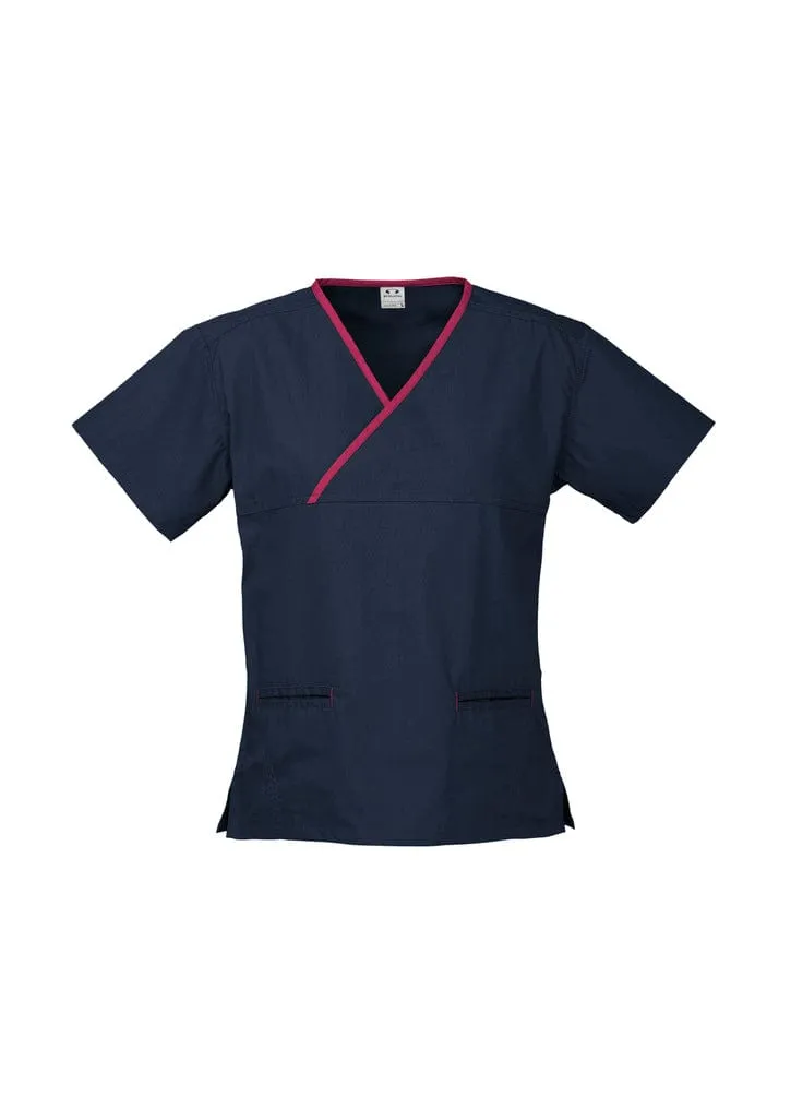 Biz Care Women's Contrast Crossover Scrub Top H10722