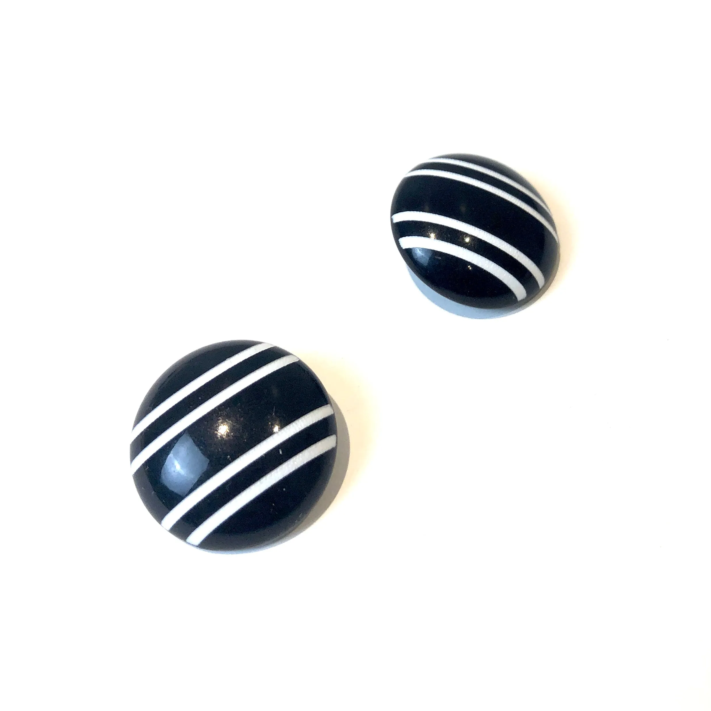 Black & White Pinstripe Retro Button Stud Earrings - Big