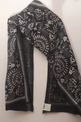 Black Hand Embroidered Kantha Pure Bangalore Silk Stole