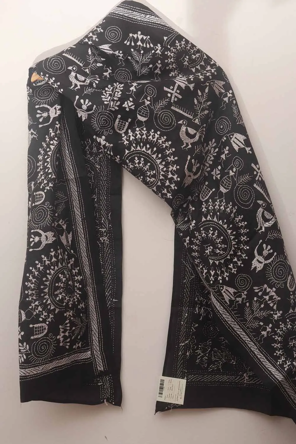 Black Hand Embroidered Kantha Pure Bangalore Silk Stole