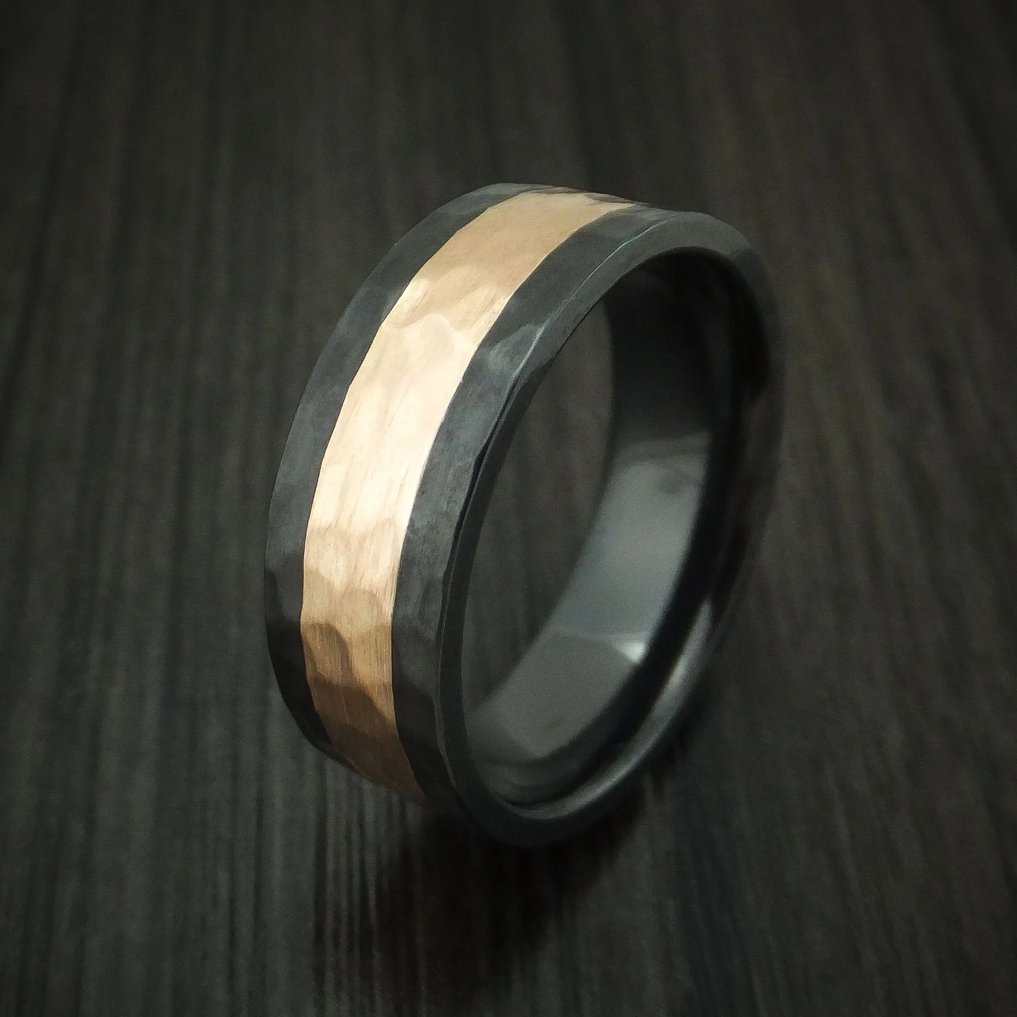 Black Titanium and Rose Gold Hammered Band Custom Made Men's Ring