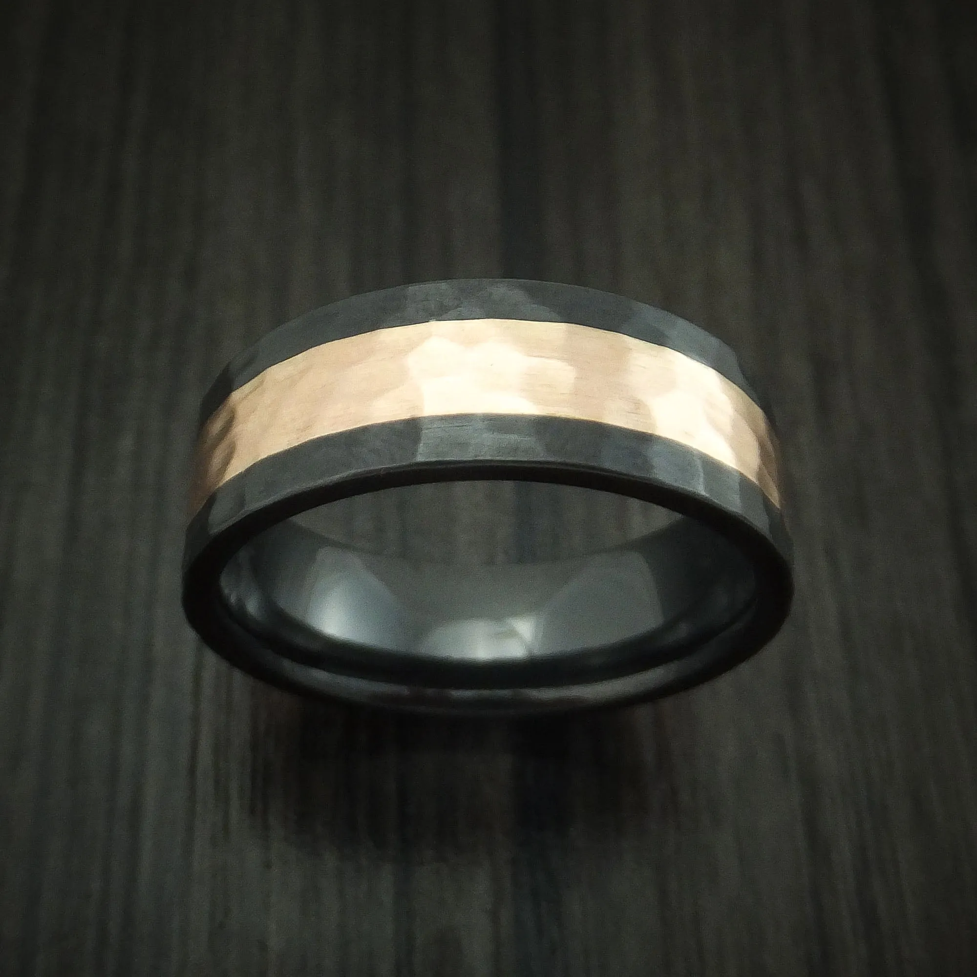 Black Titanium and Rose Gold Hammered Band Custom Made Men's Ring