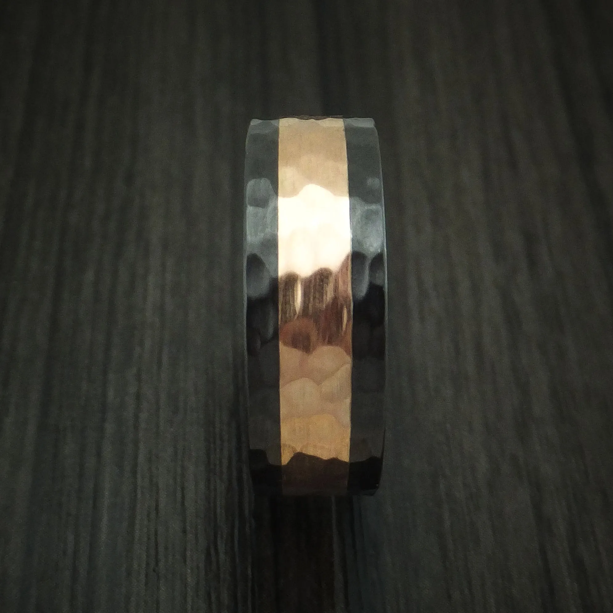 Black Titanium and Rose Gold Hammered Band Custom Made Men's Ring