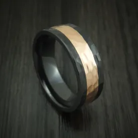 Black Titanium and Rose Gold Hammered Band Custom Made Men's Ring