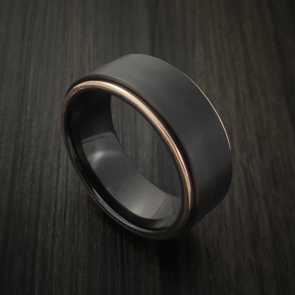 Black Titanium Men's Ring with 14K Rose Gold Edges Custom Made Band