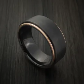 Black Titanium Men's Ring with 14K Rose Gold Edges Custom Made Band