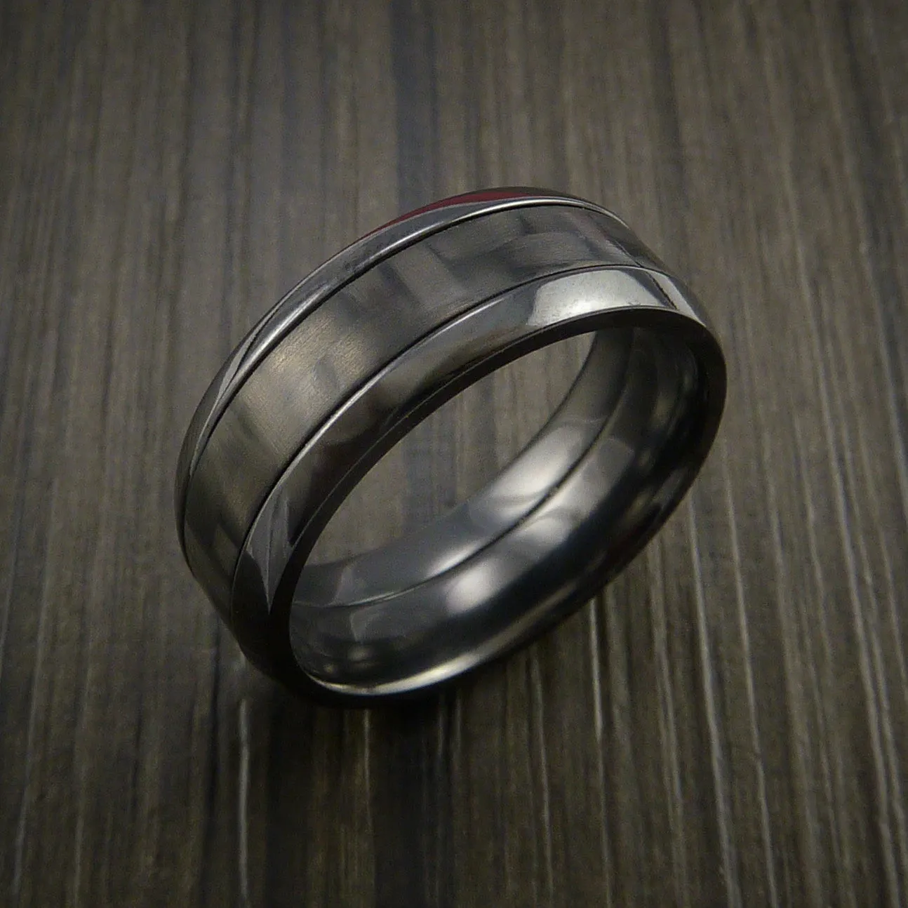 Black Titanium Men's Ring with Carbon Fiber Inlay Custom Made Wedding Band